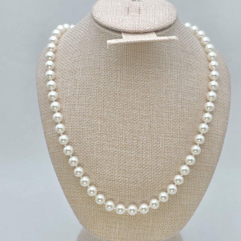Vtg CAROLEE Faux Pearl Necklace Gorgeous Hand-tied White Glass Signed FREE $HIP!